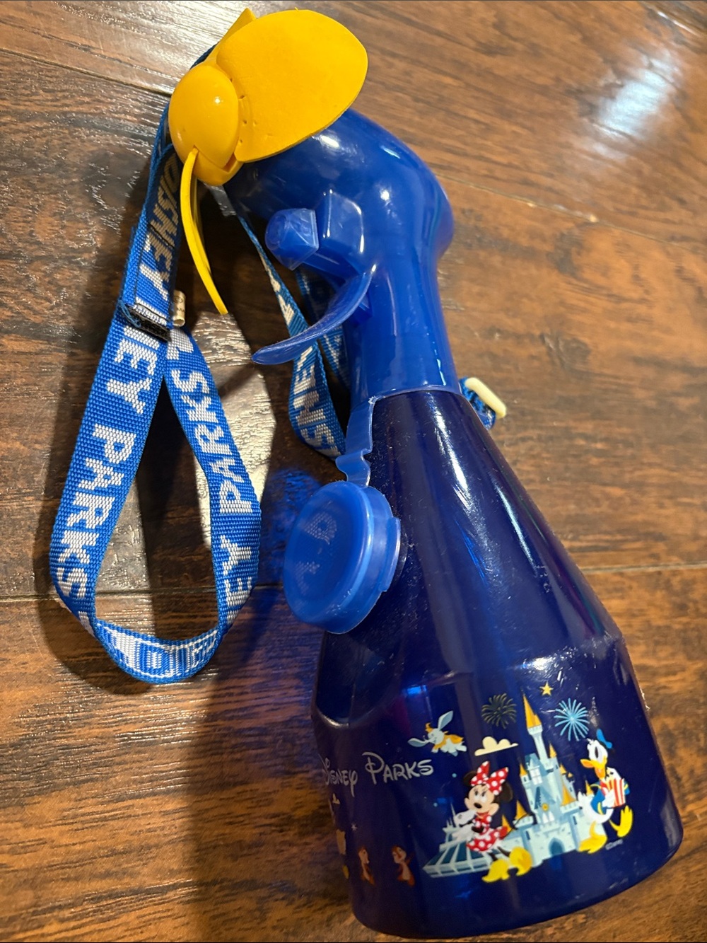 DisneyWorld Disney Parks Blue and Yellow Handheld Water Fan with Lanyard